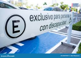 Parking Car Space for Person with Disability, Sign Spelling in Spanish  "exclusive for Disabled People Stock Image - Image of wheel, access:  291819377