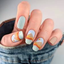 Mountain Landscape ⛰️ • • • Polish: @chinaglazeofficial T.Rex Appeal, Sandy  Scales, Surfside Skies, Autumn's Up, Spice to Meet You, Live In the Mo-Mint  • • • #landscapenails #diynailart #nails #nailart #abstractnailart #