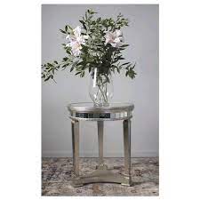 Home of the lifetime guarantee! Antique Mirrored Pedestal Round Side Table Designer Gold Leaf Trim