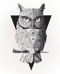 Black And White Owl Chest Tattoo Two Geometric Low Poly Black And White Owls On Behance Geometric Owl Geometric Owl Tattoo Black And White Owl