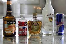 You'll need crown royal whiskey, peach schnapps, and malibu coconut rum to make the vegas bomb shot. Vegas Bomb Shot Drink Recipe Homemade Food Junkie Shot Drinks Vegas Bomb Shot Bomb Shots