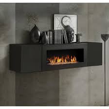 Ensemble meubles de sejour style contemporain coloris noir. Armoire Mural Avec Foyer Bio Ethanol Erica Lumbre 160x40cm Noir Cdiscount Maison