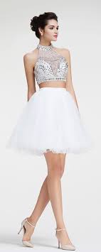 White Two Piece Crystal Sparkly Short Prom Dresses White Short Dress Sparkly Prom Dresses Prom Dresses Short