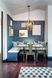 Traditional With An Industrial Twist Breakfast Nook With Built In Banquette Navy Walls Metal Chairs Hardwo Dining Room Small Dining Room Remodel Dining Nook