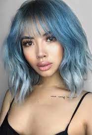 65 Iridescent Blue Hair Color Shades Blue Hair Dye Tips Hair Dye Tips Long Bob Haircuts Long Bob Haircut With Bangs