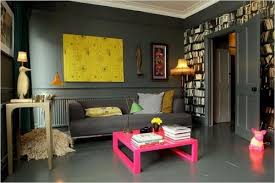 Blue Grey Room With Pink And Yellow Highlights Living Room Grey Monochromatic Room Living Room Designs