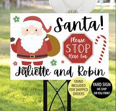 Santa Please Stop Here Yard Sign Christmas Lawn Sign Etsy Personalized Christmas Decor Santa Stop Here Sign Outdoor Signs