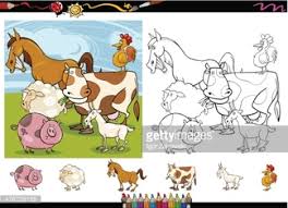 Free printable cartoon animal coloring pages. Vector De Farm Animals Cartoon Coloring Page Set Royalty Free