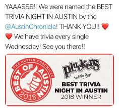 But i have no idea how to figure out which bars do trivia nights, which days, and how much they charge for drinks. It S National Trivia Day So Reminder Pluckers Wing Bar Facebook