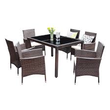 Wisteria Lane Outdoor Wicker Dining Set 7 Piece Patio Dinning Table Brown Wicker Furniture In 2020 Wicker Dining Set Dining Furniture Sets Wicker Patio Furniture Sets