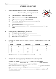 Atomic basics answer key part a: Atomic Structure Worksheet F