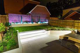 Split Level Garden Artificial Grass Lighting Garden Design Artificial Grass Patio Outdoor Gardens Design
