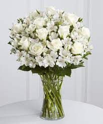 White Rose And Alstroemeria Vase Funeral Flower Arrangements Funeral Flowers Flower Arrangements