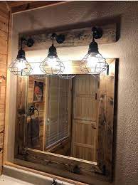Espresso Mirror And Light Set Bathroom Set Industrial Bathroom Pendant Shade Light Large Wall Mirror Rustic Decor Cage Ligh In 2019 Rustic Bathroom Designs Primitive Bathrooms Bathroom Sets