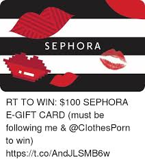 Sephora carries the best brands in makeup, skincare, fragrance, and hair care. Sephora Rt To Win 100 Sephora E Gift Card Must Be Following Me Amp To Win Httpstcoandjlsmb6w Anaconda Meme On Me Me
