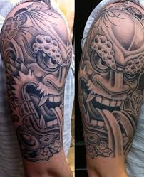 Black And Grey Tattoo Artists Edmonton Japanese Style Mask Bicep Half Sleeve Tattoo Edmonton Black And Grey Shade Tattoo Black Tattoos Tattoos Tattoo Shading