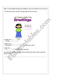 Wut wut tut nicht gut. English Worksheets Activity About Greetings The Alphabet Colours And Numbers From One To Ten