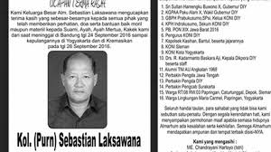 Berikut ini adalah beberapa contoh kata sambutan keluarga meninggal, kata sambutan orang meninggal dunia terbaru, kata sambutan takziah dari tuan rumah, sambutan keluarga acara takziah, kata sambutan pelepasan jenazah, kata sambutan pelepasan jenazah islam, sambutan duka pemerintah desa, sambutan kepala desa di acara kematian Ucapan Terima Kasih Keluarga Besar Kol Purn Sebastian Laksawana Tribun Jateng