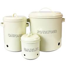 Or use to organize foods in the refrigerator or on the countertop. Simpa Set Of 3 Antique Cream Vintage Potatoe Onion Garlic Kitchen Storage Canisters Jars Pots Containers 3 Piece Set Potatoe Garlic Onion Bin Caddy With Aerating Tin Storage Holes Metal Lid
