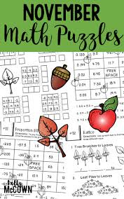 Math Puzzles For Middle School Grades 6 To 8 Engaging Fun Math Review For The Month Of Novemb High School Math Activities Fall Math Activities November Math
