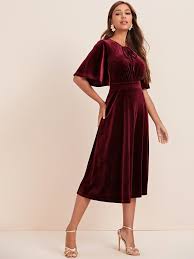 Tie Neck Flutter Sleeve Velvet Dress For Sale Australia New Collection Online Shein Australia In 2020 Dresses Sleeved Velvet Dress Velvet Dress