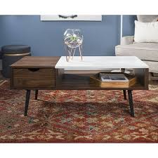 Booker Dark Walnut And Faux Marble Coffee Table By Bellamy Studios Walmart Com In 2020 Faux Marble Coffee Table Coffee Table Coffee Table Wood