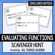Evaluating Functions Scavenger Hunt Algebra 1 Teaching Fun Functions Algebra