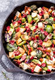 Roast for 20 minutes or until lightly browned and crisp. Roasted Brussels Sprouts With Pears Bacon And Cranberries Recipe Runner
