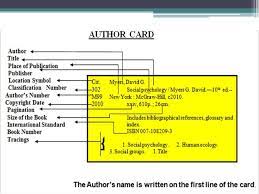 When a work has two or more authors, write the second and following names in traditional form. Card Catalog Grade 7