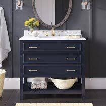 Brushed gold floor mounted bath mixers. Blue Bathroom Vanities You Ll Love In 2021 Wayfair