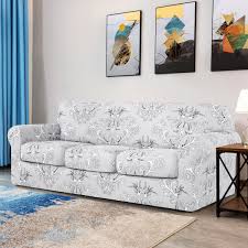 Subrtex sofa cover high stretch textured grid couch slipcover with separate cushion couch cover soft sofa slipcover furniture protector machine washable (light gray, large) model #sbtsfcc0026. Canora Grey 4 Piece Floral Printed Stretch Soft Individual Box Cushion Sofa Slipcover Wayfair