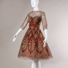 Dreamy 1950s Vintage Brown Tulle Chantilly Lace Cocktail Dress With Images Cocktail Dress Lace Evening Dresses Vintage Dresses