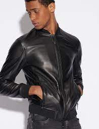 Armani Exchange Leather Bomber Blouson Jacket For Men A X Online Store Armani Leather Jacket Leather Jacket Men Mens Outdoor Jackets