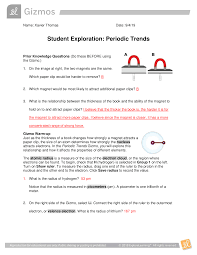 On the periodic table tab, select h (hydrogen). Lab Experiment Student Exploration Periodic Trends Student Worksheet Template Gizmo