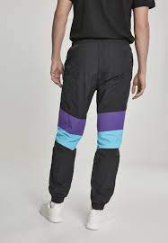 Pánske šušťákové nohavice URBAN CLASSICS 3-Tone Crinkle Track Pants  black/ultraviolet/aqua - Pánske nohavice - LOCCA.sk