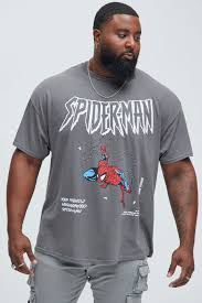 Men's Spider Man Max Swing Short Sleeve Tee Shirt in Charcoal
