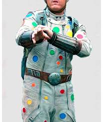 He is usually seen in his supersuit, a white leather suit covered in polka dots with a matching mask and brown goggles, he also wore brown boots and gauntlets which acted as a trigger for allowing his polka dots to shoot. The Suicide Squad Polka Dot Man Jacket David Dastmalchian Jacket