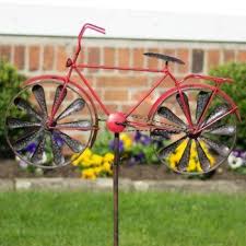 Metall Windrad Bicycle Red Wetterfest Mit Antik Effekt Windrader O18cm Motiv 51x32cm Gesamthohe 160cm Inkl Windrad Gartenstecker Gartendekoration