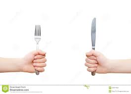 Two Hands Holding Fork And Knife Stock Image Image Of Steel Food 23677329