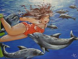 Swimming With Dolphins Art Curvy Art Underwater Art