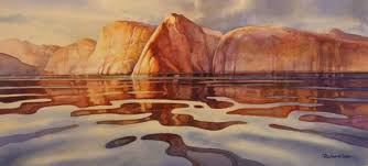 Trees silhouetted against a lake. How To Paint Reflections Lake Powell Morning Roland Lee
