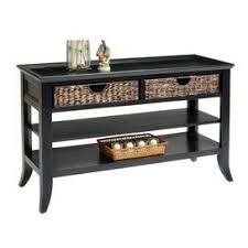 Console Table In Rubbed Black With Two Hand Woven Basket Drawers And Two Bottom Display Shelves Product Console Tabl Sofa Table Black Sofa Table Furniture