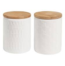 2 Bocaux En Ceramique Blanche Avec Couvercle Urban Garden Maisons Du Monde Tarros De Ceramica Ceramica Blanca Tarros De Vidrio