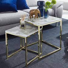 Goldfan beistelltisch rund holz moderner klein couchtisch sofa beistelltisch nachttisch glas für wohnzimmer schlafzimmer büro, hellbraun 4,5 von 5 sternen 251 79,00 € 79,00 €. Wohnling Design Beistelltisch 2er Set Weiss Marmor Optik Eckig Couchtisch 2 Teilig Tischgestell Metall Gold