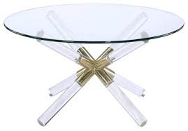 The bent legs double as magazine storage. Modern Coffee Table Acrylic Crossed Legs With Gold Accent And Round Glass Top Contemporary Coffee Tables By Efurnish Houzz