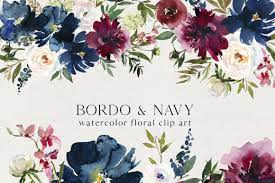 Download Bordo Navy Watercolor Flowers Png Pre Designed Photoshop Graphics Creative Market