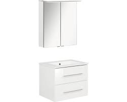 Bestehend aus waschtisch, waschtischunterschrank und spiegelschrank. Badmobel Set Fackelmann B Perfekt 60 Cm Mit Waschtisch Und Spiegelschrank Mit Led Beleuchtung Weiss Hochglanz Bei Hornbach Kaufen