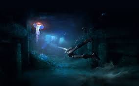 Download underwater movie wallpaper for android or iphone. Dark Jellyfish Underwater Wallpaper Tomb Raider Underwater Background