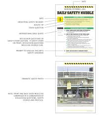 Workplace health and safety is both the moral and legal responsibility of most employers. Safety Materials Daily Safety Huddle