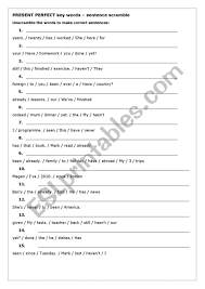 As promised, these are the main keywords for the past simple and the present perfect. Present Perfect Key Words Sentence Scramble Esl Worksheet By Stella1986